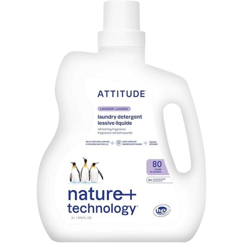 ATTITUDE Liquid Laundry Detergent, EWG Verified, HE Compatible, Plant-Based & Vegan, Natural Laundry Soap, Lavender Scent, 80 Loads, 67.6 Fl Oz