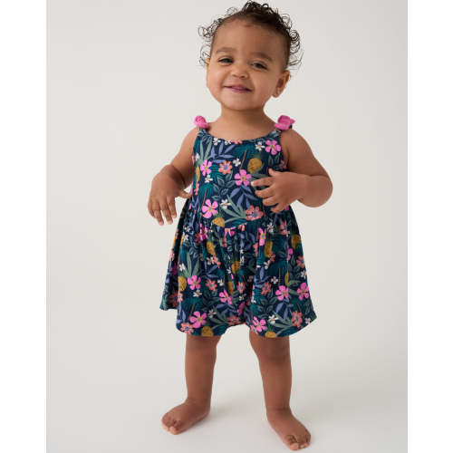 Tropical Garden Baby Bow Strap Romper
