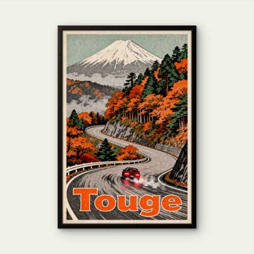 Travel Poster Vintage, Touge Drift Poster, Japan Travel Print, Mount Fuji JDM Art, Vintage WPA Style