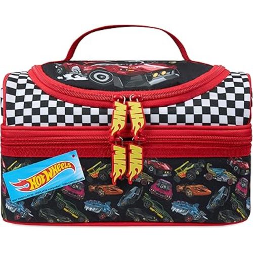 Get Trend Hot Wheels Lunch Bag Cute Insulated Lunch Box with Two Compartments for Picnic Snacks Cooler Bag Gifts for Kids (Multi Hot Wheels)