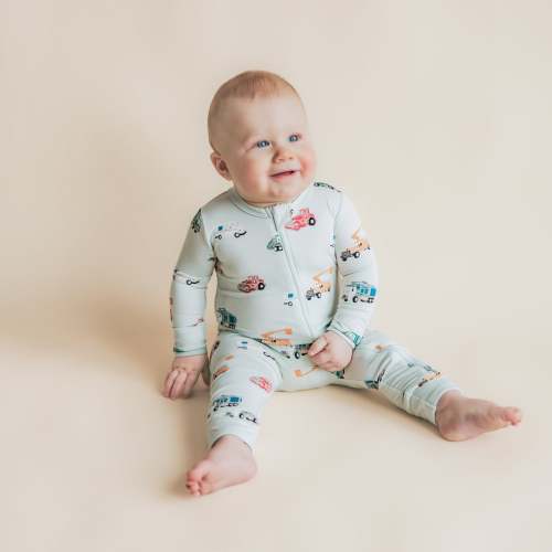 Zippered Romper in City Vehicles
