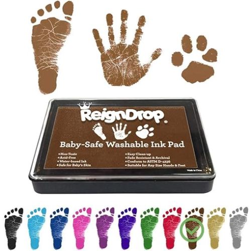 ReignDrop Ink Pad For Baby Footprint & Handprint - Creates Impressive Long Lasting Keepsake Stamp for Infant & Kids. Smudge Proof, Easy to Wipe Off Skin, Safe & Gentle Acid Free(Brown)
