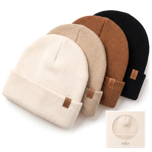 Konssy 4-Pack Baby Beanie Winter Hat for Newborn Infant Boy Girl 0-6 Months | Cozy Double-Layer Knitted Warm Hats, Extra-Soft, Warm Stretch Beanies Without Tight Marks, Multicolor set, Machine Washable