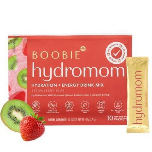 Boobie Hydromom Electrolyte Drink Mix Mineral Supplement Powder - 10ct - Strawberry Kiwi