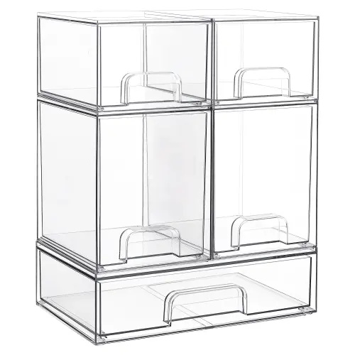 Vtopmart Stackable Storage Drawers Set of 2-8 Clear Plastic Organizer Bins for Nursery Bottle Station and Beauty Supplies Vanity Bathroom Cabinet Pantry Organization Multi-Size Flexible Design BPA-Free Safe New Year Gift - TikTok Shop