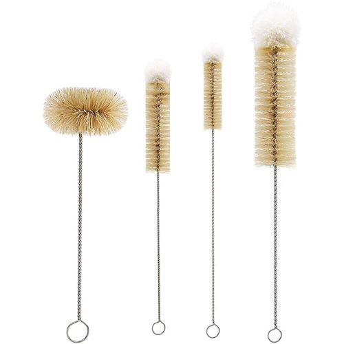 Bottle Brushes Thin Long Handle X 4, Natural Boar Bristle Set