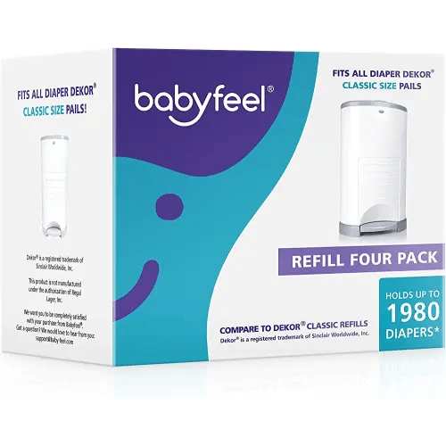 Babyfeel Refills Compatible with DEKOR CLASSIC Diaper Pails | 4 Pack | Exclusive 30% Extra Thickness | Diaper Pail Refills with Powerful Odor Elimination | Powder Scent | Holds up to 1980 Diapers