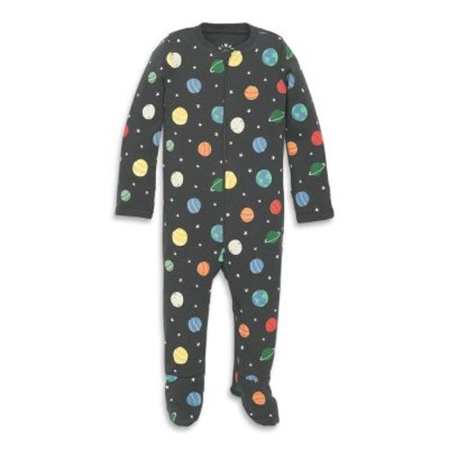 Primary Baby Organic Zip Footie In Rainbow Galaxy in Asphalt Galaxy Size 9-12 Months
