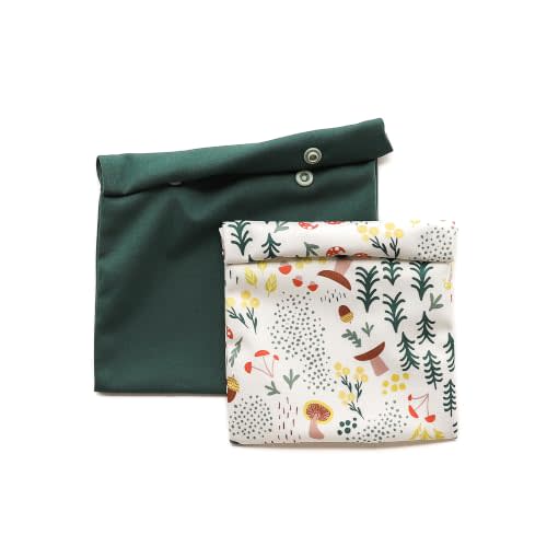 Esembly Snack & Sammy Pouches, Fantastic Fungi + Forest, 2-Pack | Reusable Snack & Sandwich Bags for Lunches, Travel & Food Storage, Washable and Leak Resistant