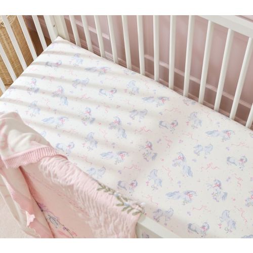 Unicorn Bows Organic Crib Fitted Sheet