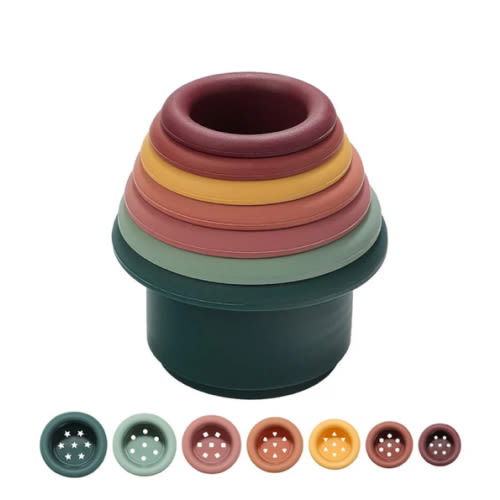 Montessori Silicone Stacking Cups – Colorful Educational Bath Toy Set