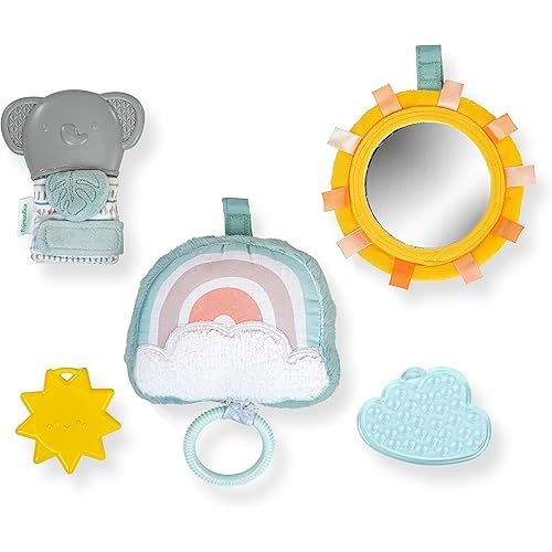Ingenuity Calm Springs Soothing Essentials Gift Set - Musical Toy, Rattle, Mirror, 2 Teethers for Baby