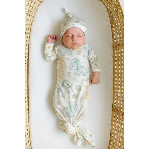 Dinosaur Bamboo Baby Gown & Hat Set: Newborn Coming Home Outfit