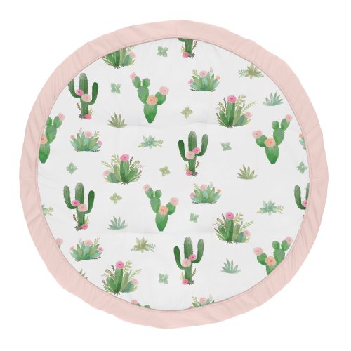 Sweet Jojo Designs Pink and Green Boho Watercolor Cactus Floral Collection Baby Tummy Time Playmat - Blush Pink, Green and White