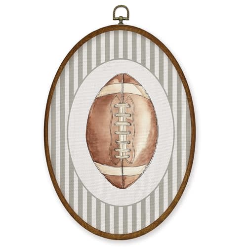 WULQYING Football Nursery Wall Art Decor, Sports Nursery Boys Room Oval Framed Canvas Art Prints, Sport Lover Gift Wall Hanging Decor for Kids Boys Room Bedroom Playroom, 8.5x11.3 Inches