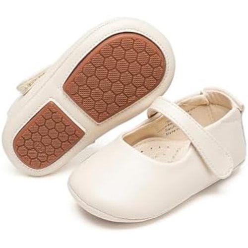 Baby Girls Mary Jane Flats - Infant Newborn Walking Shoes Soft Rubber Sole Princess Wedding