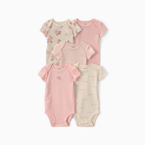 Carter's Short-Sleeve Bodysuits (5 Pack) - Pink/Ivory Floral, Newborn