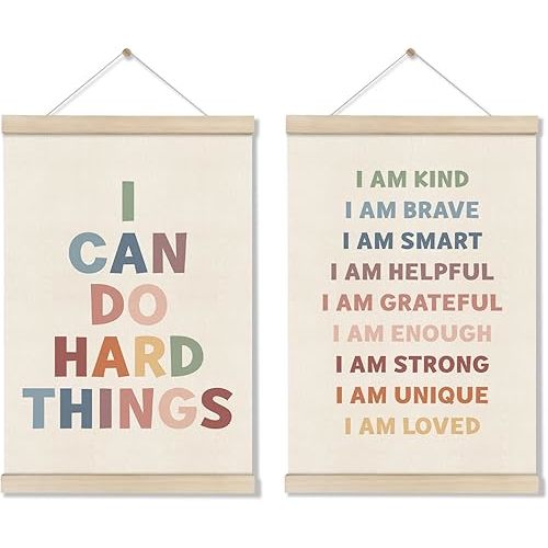 DOI-LANEE Positive Affirmations Wall Decor Set of 2, Boho Classroom Decors 16x12 Inch, Motivational Poster Hanger Frame, Therapy Office, Inspirational Wall Art for School Counselor Office Bedroom