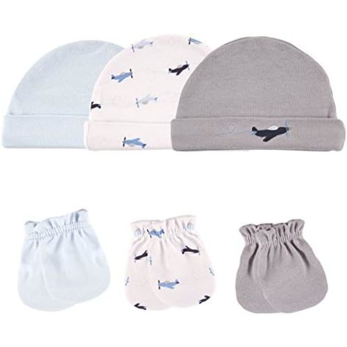 Luvable Friends Baby Girls' Cotton Caps and Scratch Mittens