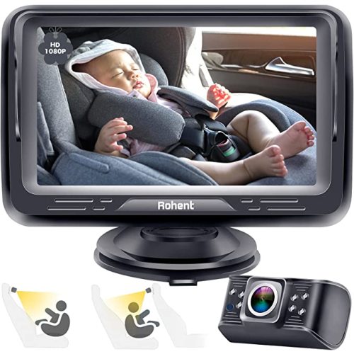 Rohent Baby Car Camera with Display HD 1080P Baby Car Mirror 5 Mins Easy Installation Crystal Night Vision Infant Travel Safety Kit N06