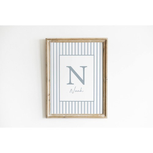 Personalized Vintage Soft Blue Nursery Wall Art Custom Baby Name Sign Boy Nursery Pastel Blue Art Custom Nursery Art Stripes Print PTS1-A1