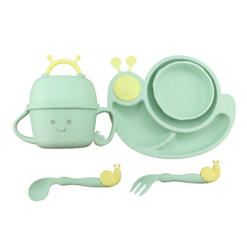 6Pcs/Set Cartoon Snail Feeding Dish Baby Bowl with Spoon Fork Food Tableware Kids Training Dishes Food Container