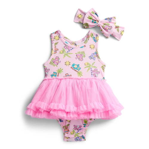 Care Bears Baby Girls Sleeveless Allover Print Tutu Dress with Matching Bow Headband, Sizes 0/3M-24M