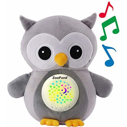 ZooPond - Baby Soother White Noise Machine, Shush, Crib Toy with Music and Lights, Star Projector, Infant Sleep Aid, Owl Sound Machine (Grey)