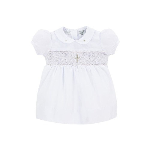 Smocked Inset Christening Gown & Bonnet Set