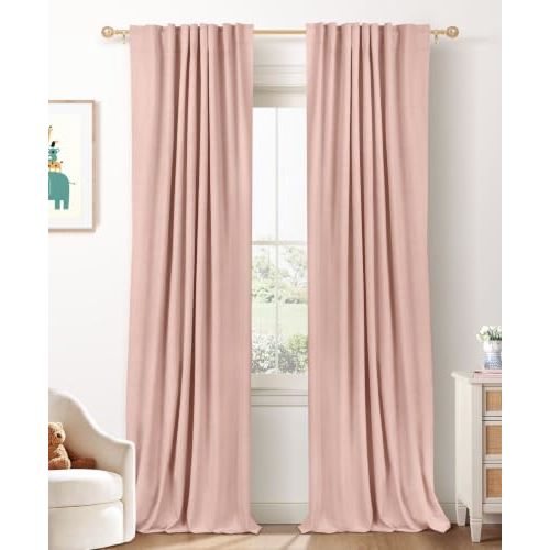 Faux Linen Total Blackout Curtains for Bedroom 84 Inch Long Blush Pink | 100% Blackout Shield, Back Tab/Rod Pocket Living Room Drapes, Thermal Insulated Blackout Curtains 2 Panels Set, 50"W x 84"L