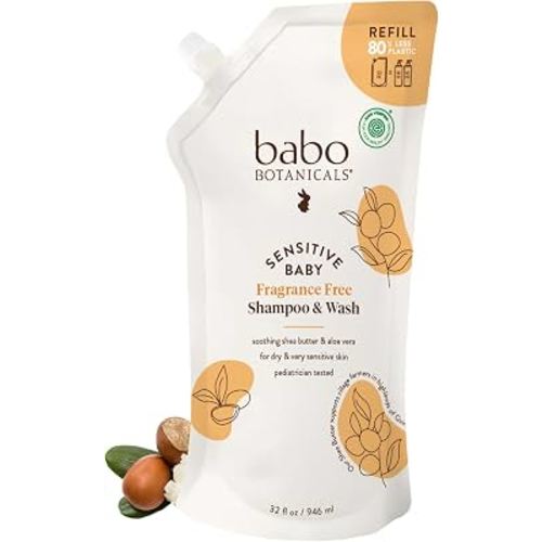 Babo Botanicals Sensitive Baby Fragrance-Free 2-in-1 Shampoo & Wash - Shea Butter, Calendula & Aloe Vera - EWG Verified - Cruelty-Free - Vegan - Pediatrician Tested - For Babies & Kids