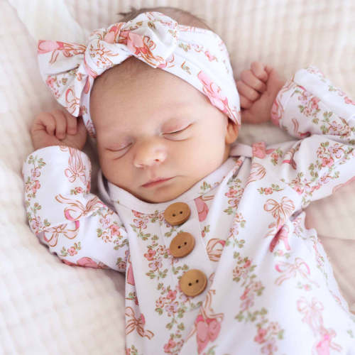 Ballet Blossoms Newborn Baby Knot Gown & Hat Set