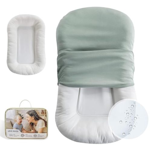 Infant Lounger, Baby Nest Cover, Soft Cotton and Waterproof Inner, Baby Floor Seat for Tummy Time, Baby Lounger for Newborn 0-24 Months (Green)