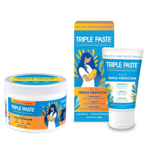 Triple Paste Diaper Rash Cream for Baby - 8 Oz Tub & 3 Oz Tube At Home & On the Go Bundle – Zinc Oxide Ointment Treats, Soothes & Prevents Diaper Rash, Baby Essentials for Daily & Overnight