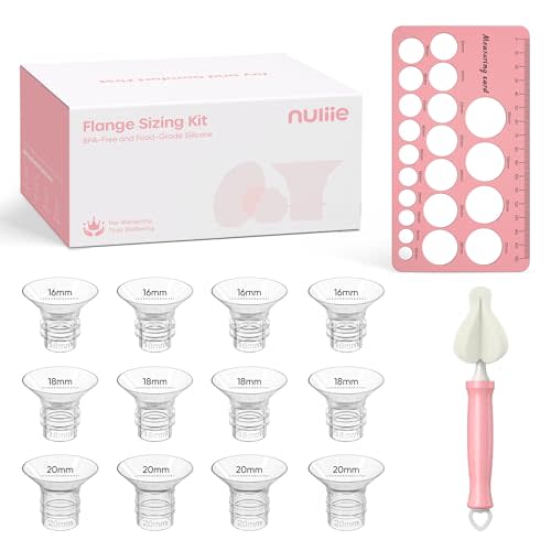 Nuliie Silicone Flange Inserts 16/18/20mm 12PCS for 24mm Breast Pump | Compatible with Spectra, Includes Nipple Sizer for Flanges for Accurate Sizing, Boosts Pumping Efficiency & Comfort, BPA-free