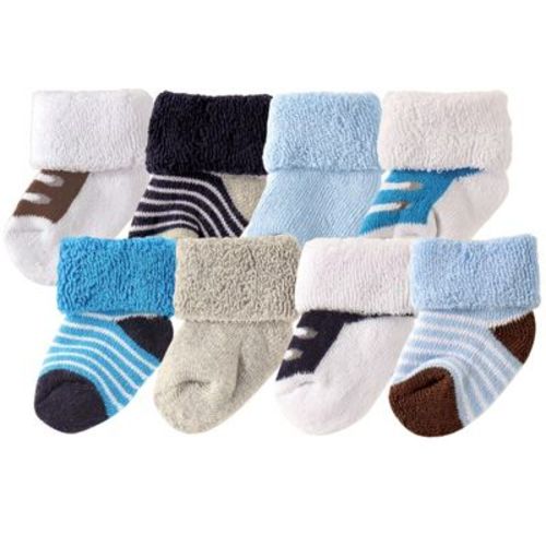 Luvable Friends Baby Boys Newborn and Baby Terry Socks, Blue Brown