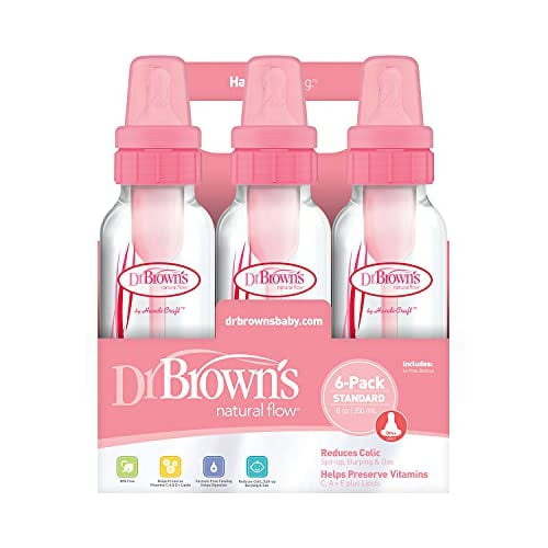 Dr. Brown's Baby Bottle Pink 8 Oz 6 Count - Reduces Colic Gas Spit-up & Burping