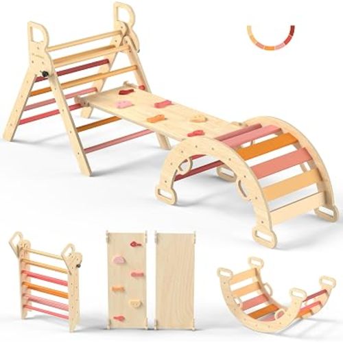 Pikler Triangle Set, Toddler Climbing Toys Indoor 7in1 Foldable