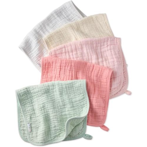 Butterblu Riley - Crinkle Burp Cloths, 5 Pack Muslin Burpcloths for Newborn Girls, Boys, Unisex, Strawberry, One Size