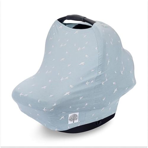 Parker Baby 4 in 1 Car Seat Cover for Girls and Boys - Stretchy Carseat Canopy, Nursing Cover, Grocery Cart Cover, High Chair Cover - "Dove"