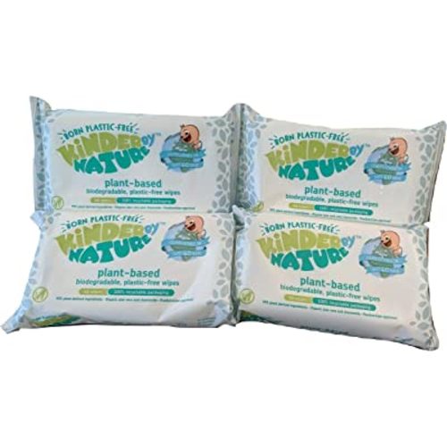 Kinder by Nature Plant Based Baby Wipes - 100% Biodegradable & Compostable, 224 Count (4 Packs of 56) - 99% Plant-Based Ingredients, Plastic-Free Wipes