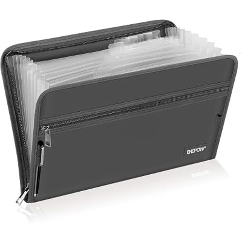 ENGPOW Accordion File Organizer,Fireproof 13 Pockets Expanding File Folder,Document Organizer Folder with Zipper＆Labels,Portable Home Travel Safe Storage for Letter A4 Files and More,Gray