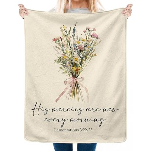 Boho Floral Christian Kids Blanket, Religious Lamentations 3:22-23 Bible Verse Throw Blanket for Kids Toddler Baby Nursery Room Couch Bed Decor, Christian Gifts for Women Girls, 30x40 Inch