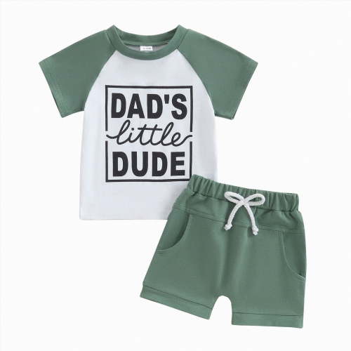 TOWED22 Kids Little Boys' Clothing Sets,Casual Short Sleeve T-shirt and Short Sets Toddler Boys Summer Clothes 2pcs Green,12-18 M