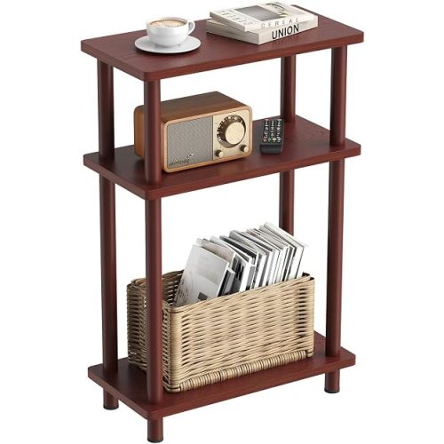Apicizon Small Narrow Side Table, 3-Tier Skinny End Table, Dark Brown