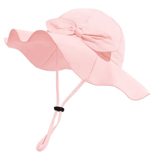 Baby Girl Sun Hat with UPF 50+ Outdoor Adjustable Beach Hat with Wide Brim Bucket Hats