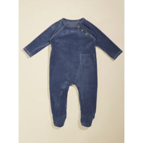 Ezra Velour Footie by MudPie in Blue | Tullabee