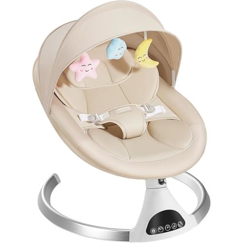 HARPPA Electric Baby Swings for Infants to Toddler, Portable Babies Swing for Newborn Boy and Girls, Motorized Bluetooth Swing, Music Speaker with 12 Preset Lullabies(Khaki)