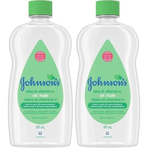 Johnson's Baby Oil Gel with Moisturizing Aloe Vera, Skin-Soothing Vitamin E and Mineral Oil, 591 ml (Pack of 2)