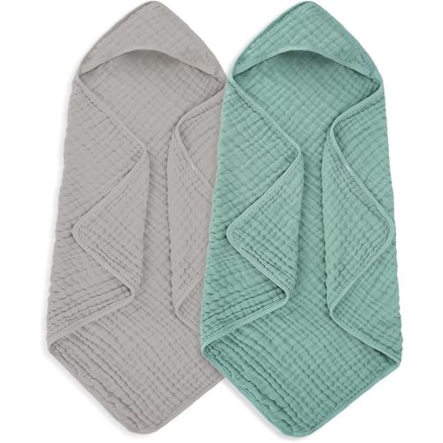 MIGIOL Muslin Baby Towels 100% Cotton ，Super Soft Muslin Baby Bath Towel - 32 x 32 Inches, Suitable for Newborn and Young Children up to 3 Years Old. (Light Blue & Dark Blue)